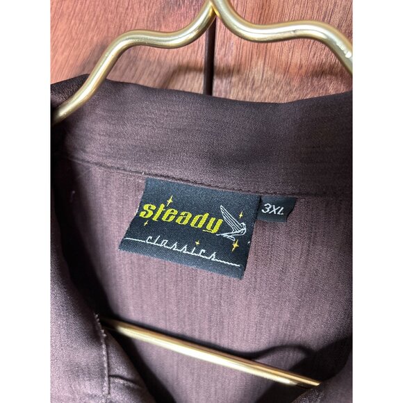Steady Classics Brown & Beige Mens Bowling Shirt 3XL Button-Up Retro Style Short - Picture 4 of 9